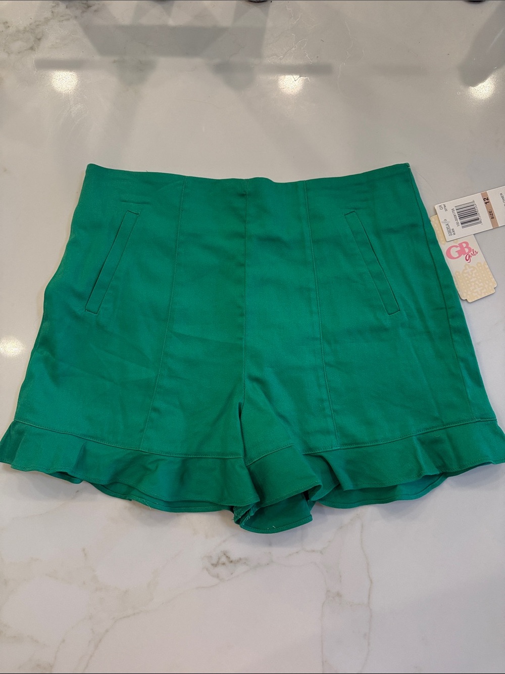 NWT GB Girls Green Ruffle-Hem Shorts